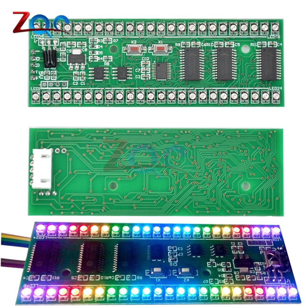 RGB MCU 조정 가능한 디스플레이 패턴 24 LED VU 미터 오디오 레벨 표시기 보드, 듀얼 채널 LED 모듈